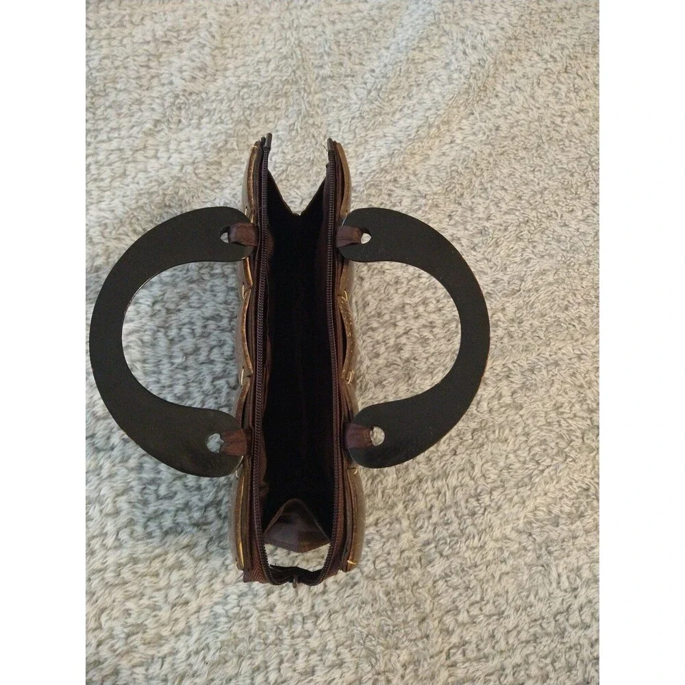 Vintage Y2K wooden clutch brown Small hand  bag